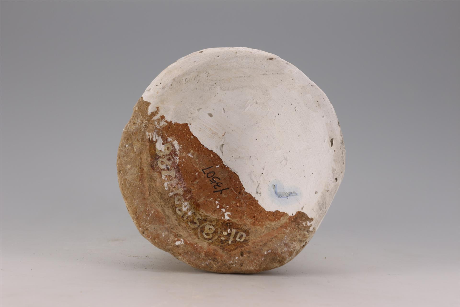 新石器时代大溪文化斜顶高柄戳印纹红陶支座