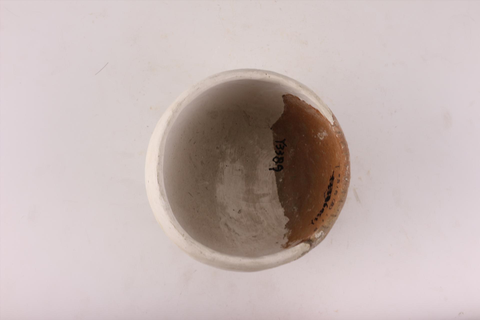 新石器时代大溪文化敛口圜底刻划花边绳纹夹砂红陶钵