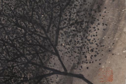 清吴鹤汀设色细雨斜风迎客图轴