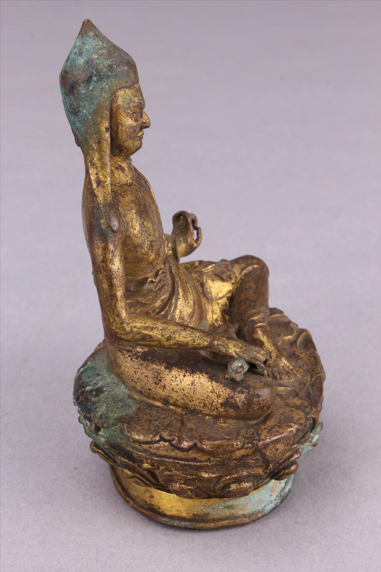 清红铜鎏金印度祖师像 