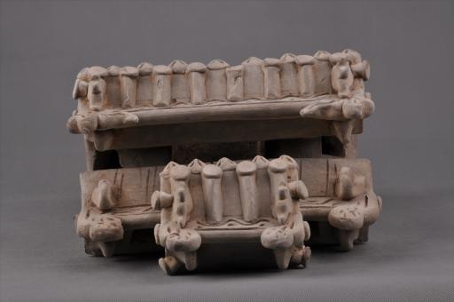 明硬山顶三层高阁楼浮雕鸡犬纹泥质灰陶楼