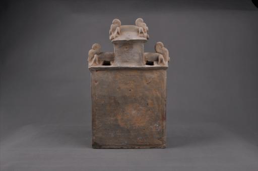 明硬山顶三层高阁楼浮雕鸡犬纹泥质灰陶楼