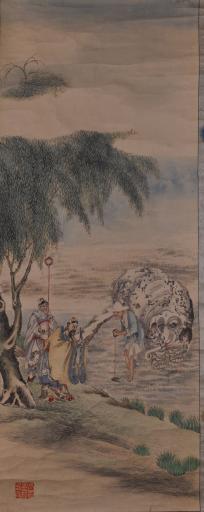 中华民国程品山设色人物故事图条屏