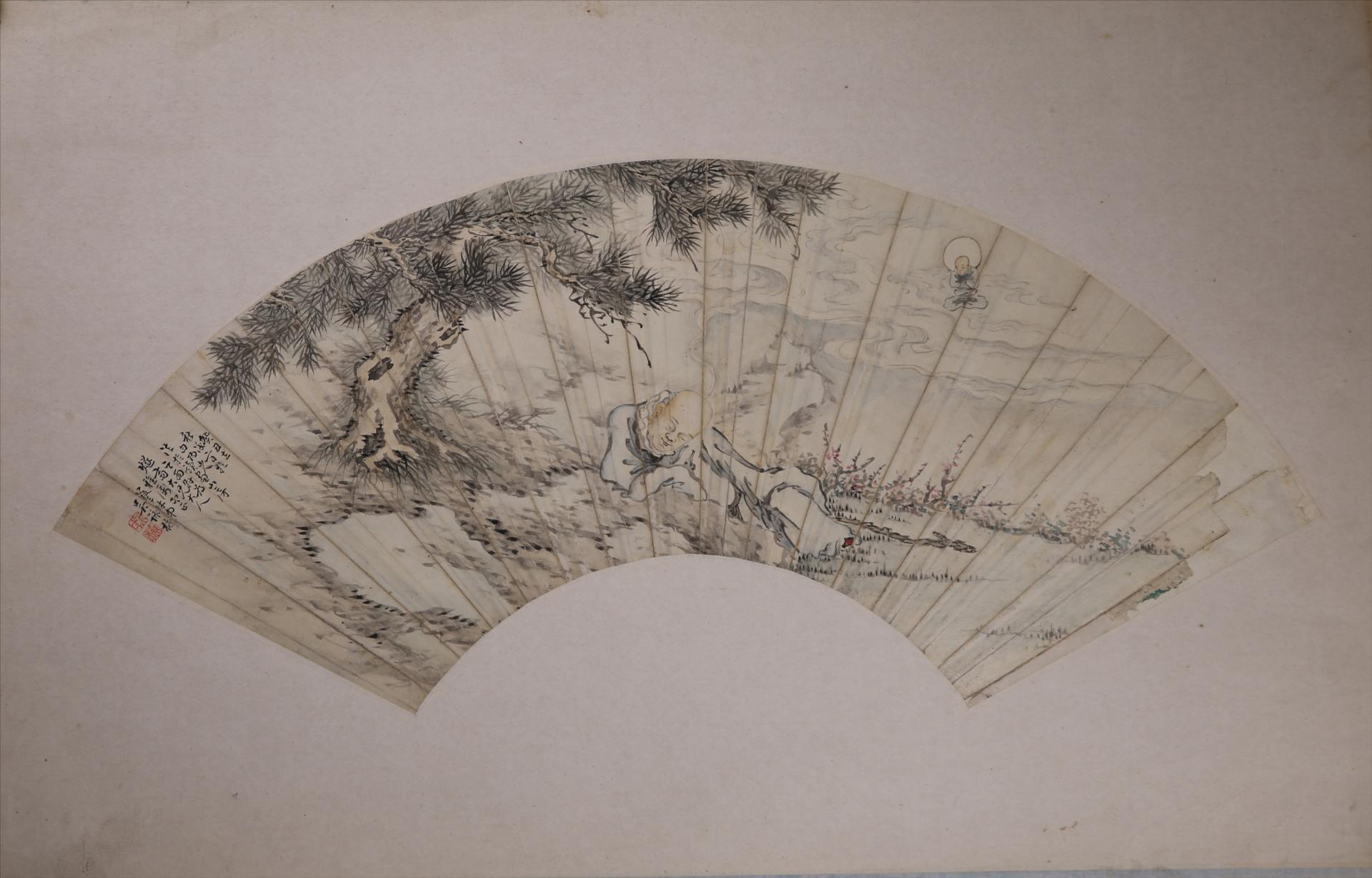 清吴詠梅设色人物图折扇面册