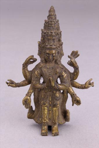 清黄铜鎏金十一面观音