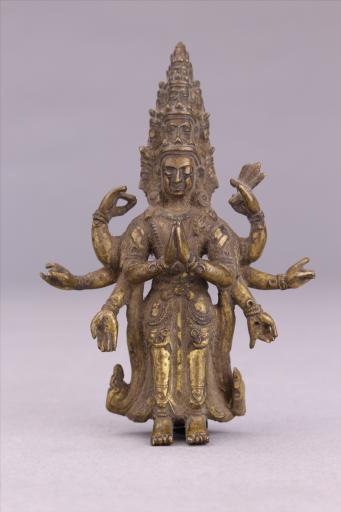 清黄铜鎏金十一面观音