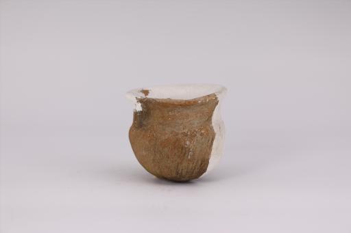 新石器时代大溪文化侈口束颈鼓腹圜底绳纹夹砂红褐陶釜