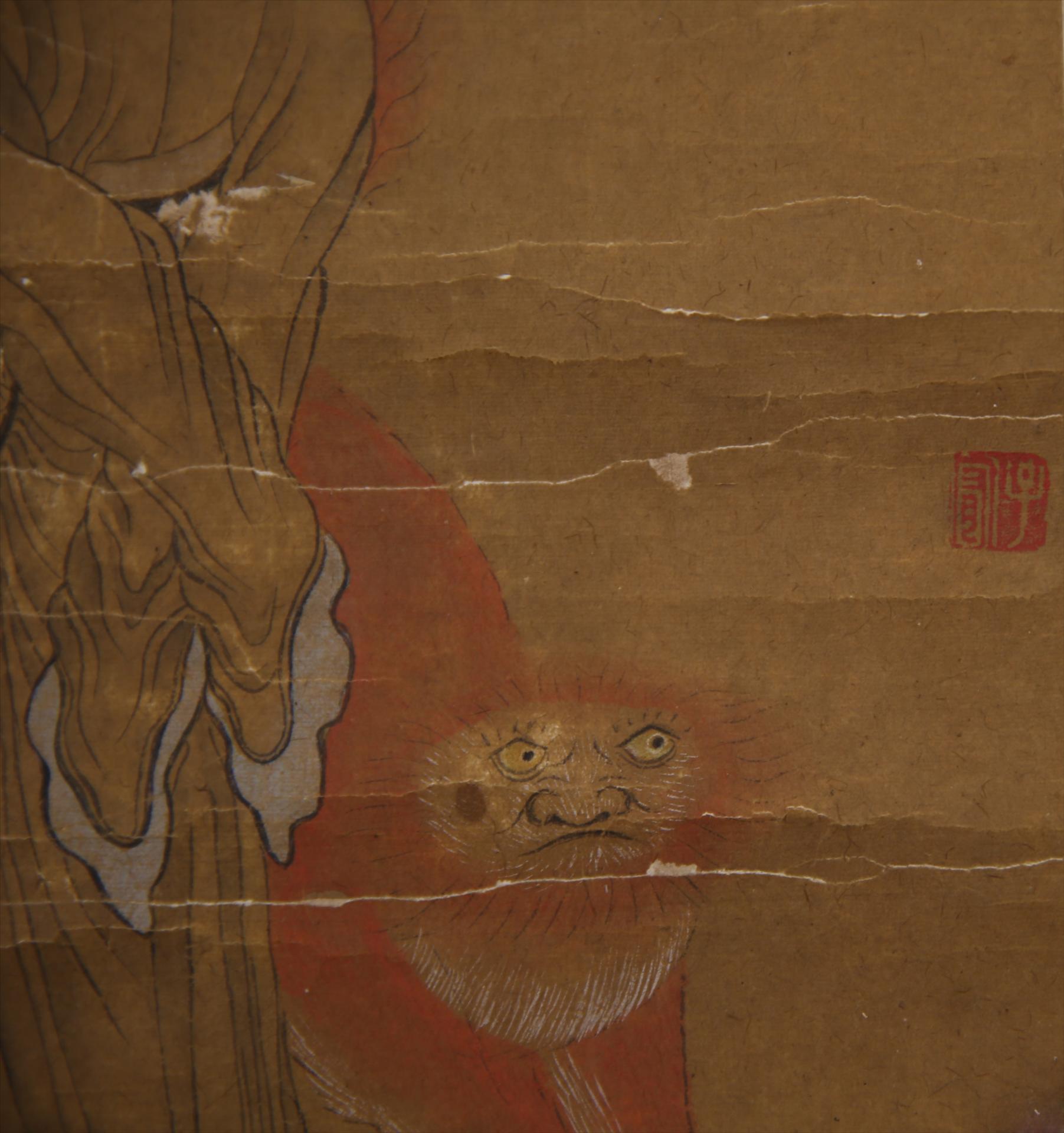 清佚名设色罗汉伏虎图轴