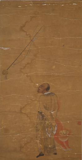 清佚名设色罗汉伏虎图轴