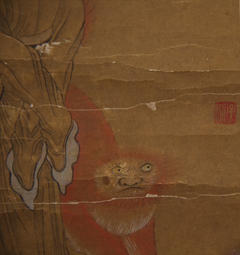 清佚名设色罗汉伏虎图轴