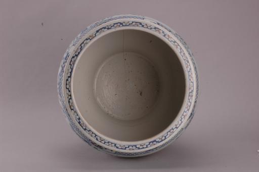 清道光青花釉里红孔雀牡丹纹瓷缸