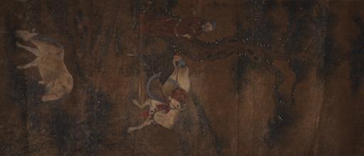 元赵孟頫设色人物牧马图条屏