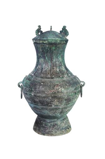 汉铺首衔环三角云纹柳叶纹铜壶