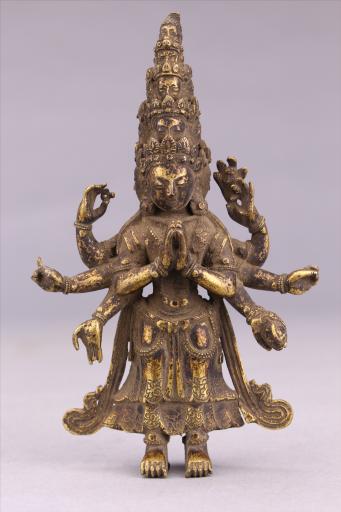 清黄铜鎏金十一面观音