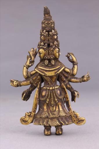 清黄铜鎏金十一面观音