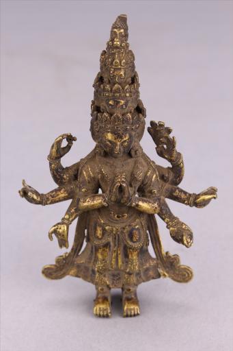 清黄铜鎏金十一面观音