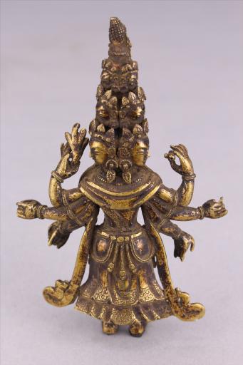 清黄铜鎏金十一面观音