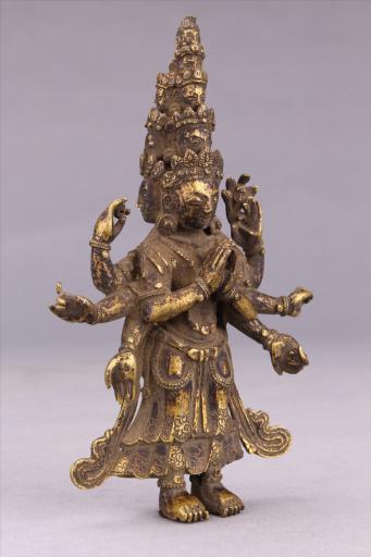 清黄铜鎏金十一面观音