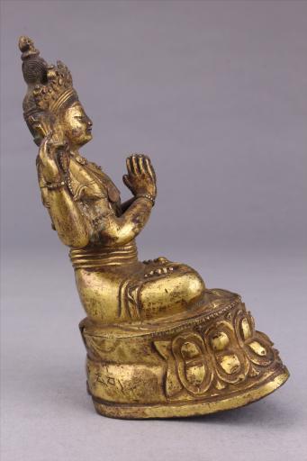 清红铜鎏金四臂观音像