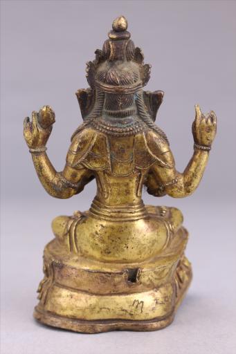 清红铜鎏金四臂观音像