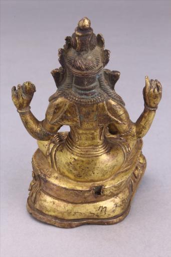 清红铜鎏金四臂观音像