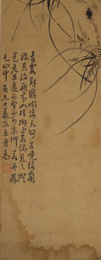 清王柏心绢本水墨兰花屏轴