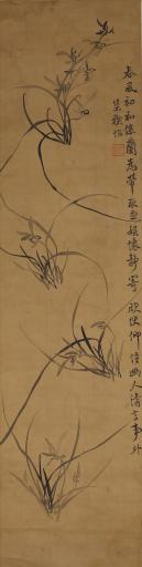 清王柏心绢本水墨兰花屏轴