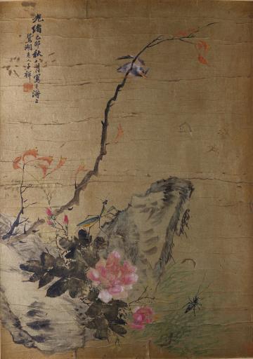 清光绪已卯年张子祥设色花卉图画屏