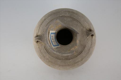 南朝侈口双耳凹弦纹灰陶壶