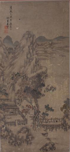 清康熙乙未年王云设色行旅图轴