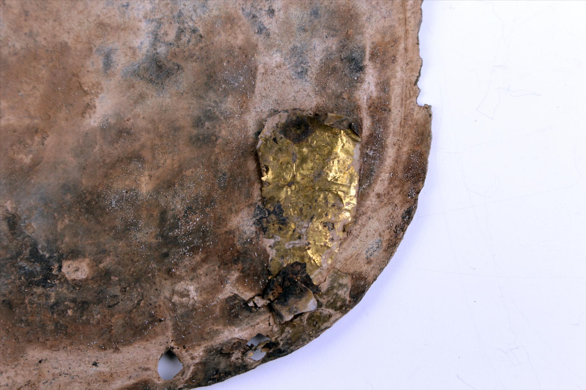 春秋时期龙首蝌蚪形包金箔锡饰片