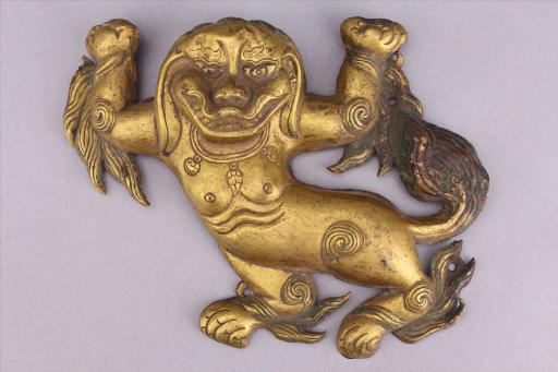 清红铜鎏金雪山绿狮