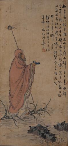 中华民国钱越孙设色达摩渡江图轴