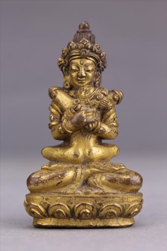 清红铜鎏金双身大持金刚像