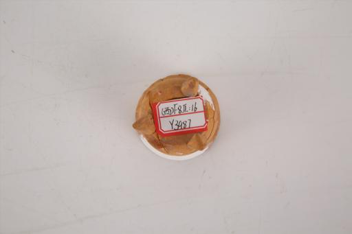 宋斜折沿直腹平底三足红胎黄釉陶鸟食罐