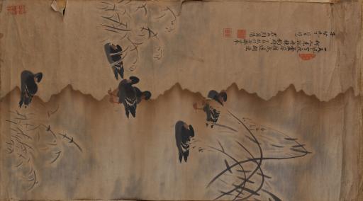 清刘昺阳设色芦雁图轴