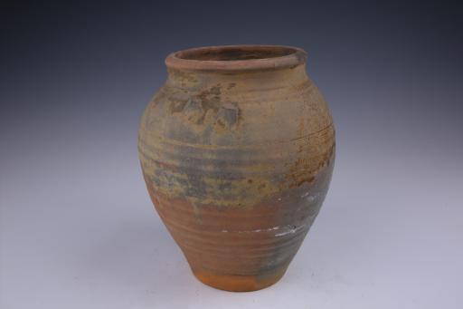 明敛口深腹平底双耳红胎陶罐