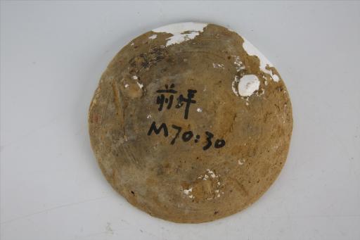 汉母口三圆纽夹砂黄陶器盖