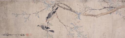 清叶道本设色花鸟图轴