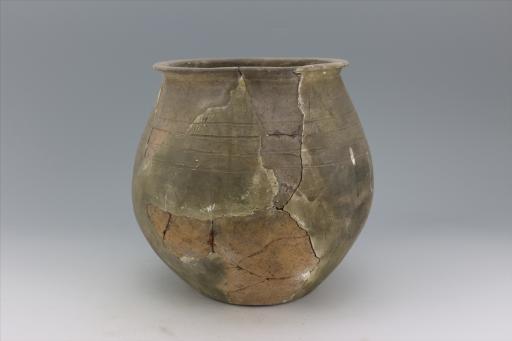 新石器时代屈家岭文化敛口深腹绳纹凹弦纹夹砂红陶罐
