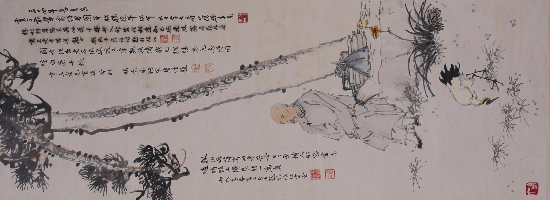 中华民国三十四年张聿光设色松鹤延年图轴