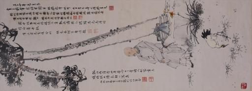 中华民国三十四年张聿光设色松鹤延年图轴